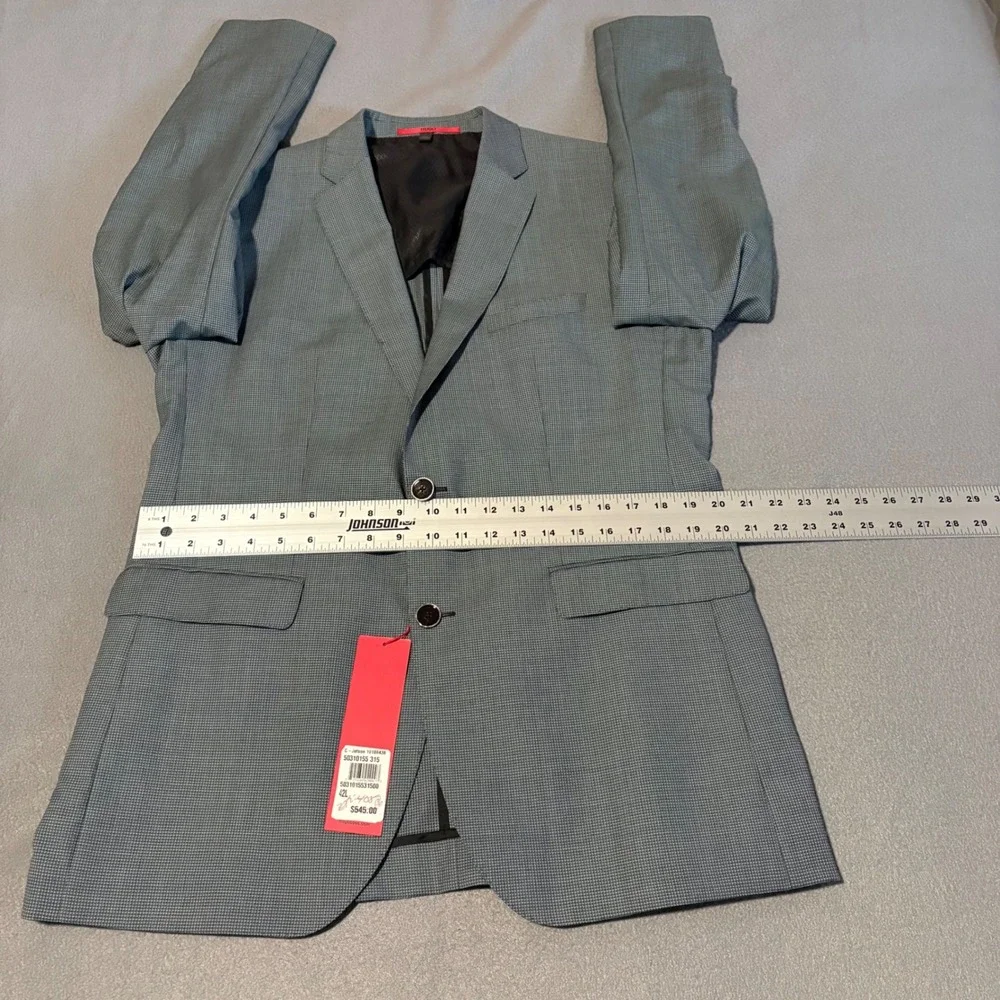 Hugo Boss Jetson Sport Coat 42L Mint Micro Check Virgin Wool Unstructured NEW